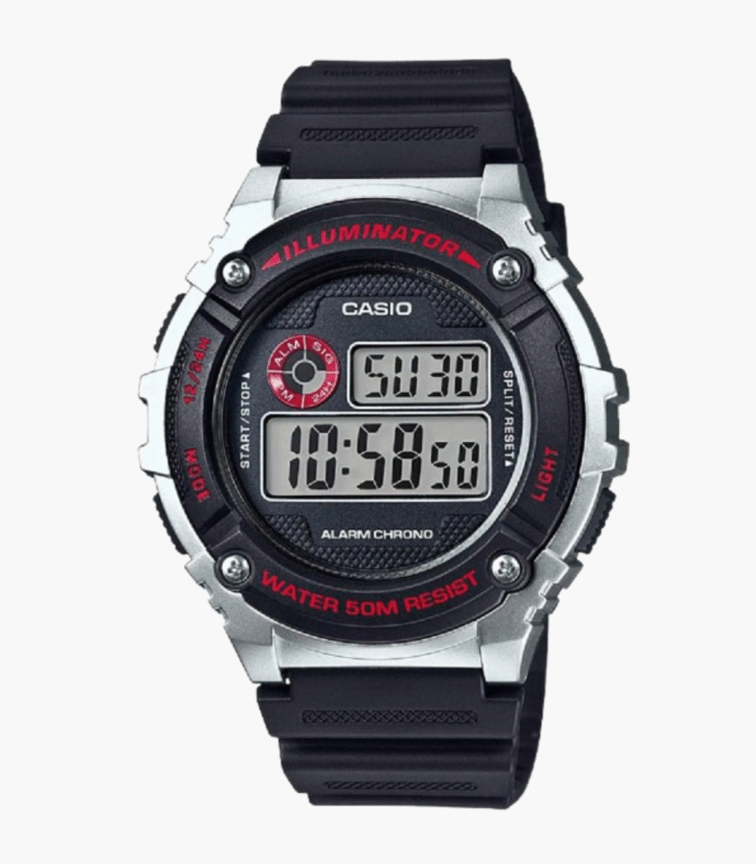 Montres Enfant Casio - W-216H-1CVDF - Bracelet Noir En Resine - Boitier En Resine - Résistante À L'Eau - 12 Mois De Garantie
