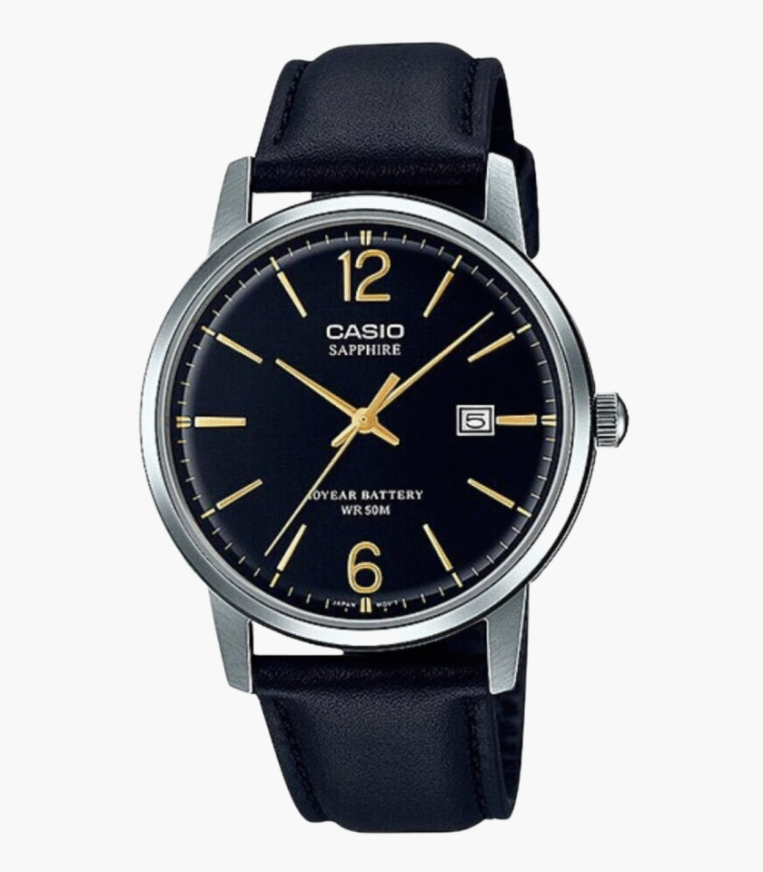 Montre Casio Homme - MTS-110L-1AVDF - Verre saphhire - Bracelet Noir En Cuir Véritable - Résistante À L'Eau - 12 Mois De Garantie