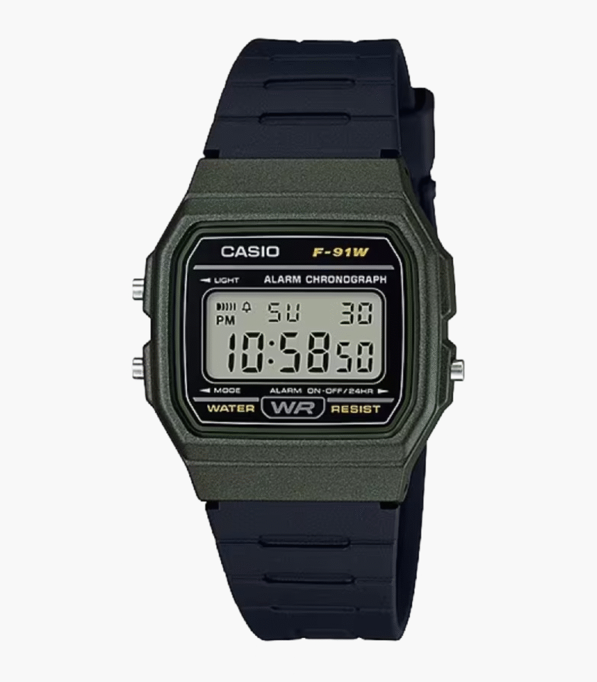 Montre Casio Unisexe - Bracelet Noir En Resine - Cadran Vert - Boitier En Resine - 12 Mois De Garantie - F-91Wm-3Adf