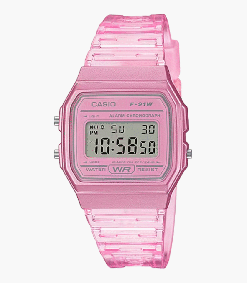 Montre Casio Unisexe - F-91WS-4DF - Bracelet Rose En Resine - Boitier En Resine - Résistante À L'Eau - 12 Mois De Garantie