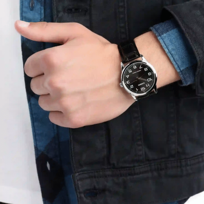 Montre Homme Casio - MTP-V001L-1BUDF - Bracelet En Cuir Noir - Affichage analogique - Résistant à l'eau