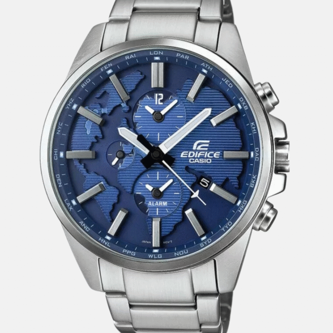 Montre Casio Homme - ETD-300D-2AVUDF - Bracelet Gris En Acier Inoxydable - Affichage analogique - Résistante À L'Eau - 12 Mois De Garantie