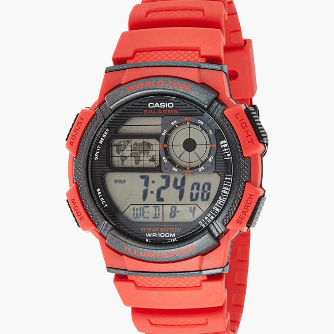 Montre Casio Homme - Bracelet Rouge En Resine - Boitier En Resine - Résistante À L'Eau - 12 Mois De Garantie - Ae-1000W-4Avdf