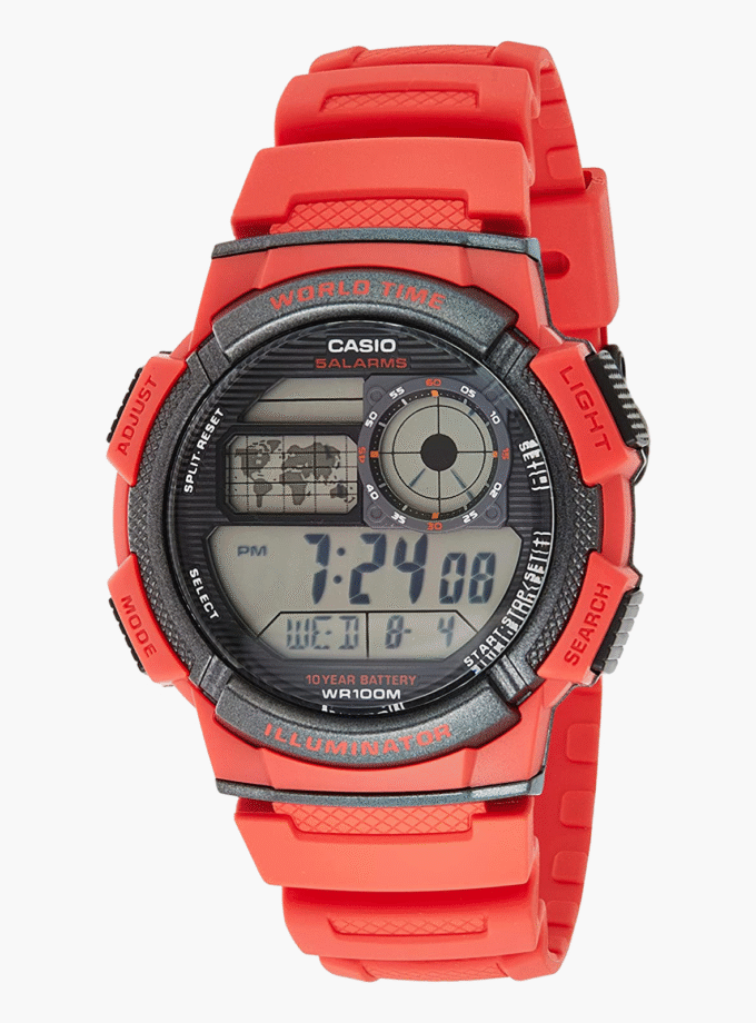 Montre Casio Homme - Bracelet Rouge En Resine - Boitier En Resine - Résistante À L'Eau - 12 Mois De Garantie - Ae-1000W-4Avdf
