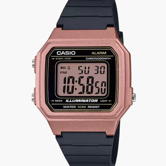 Montre Casio Femme - W-217HM-5AVDF - Bracelet Vert En Resine - Cadran Marron - Boitier En Resine - 12 Mois De Garantie