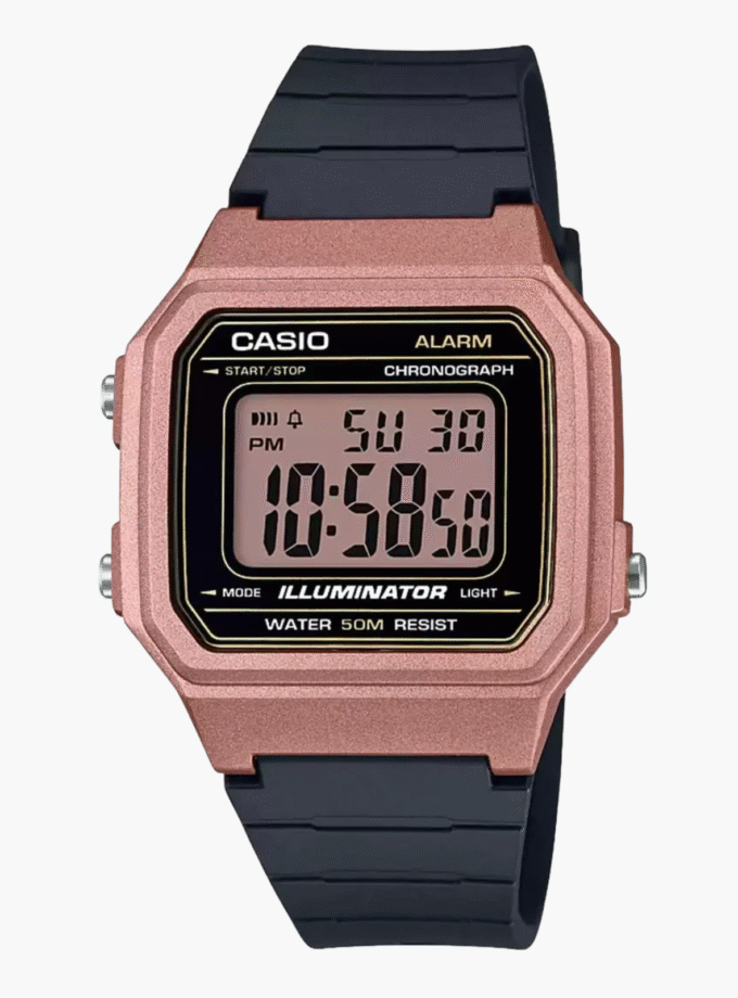 Montre Casio Femme - W-217HM-5AVDF - Bracelet Vert En Resine - Cadran Marron - Boitier En Resine - 12 Mois De Garantie