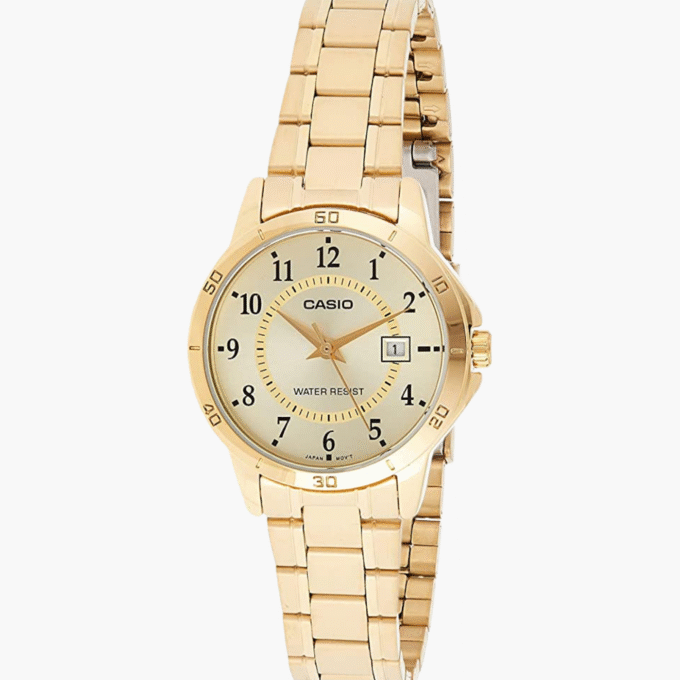 Montre Casio Femme - Bracelet Dorée En Acier Inoxydable - Cadran Jaune - 12 Mois De Garantie - Ltp-V004G-9Budf