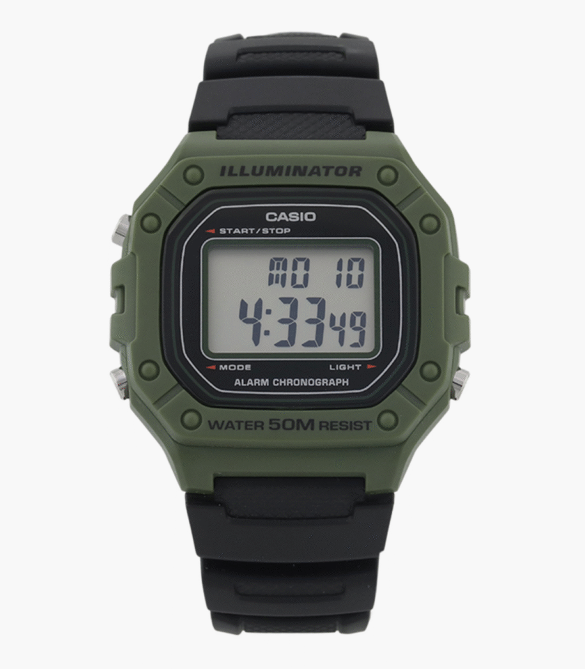 Montre Casio Homme - Bracelet Noir En Resine - Cadran Vert - Boitier En Resine - 12 Mois De Garantie - W-218H-3Avdf