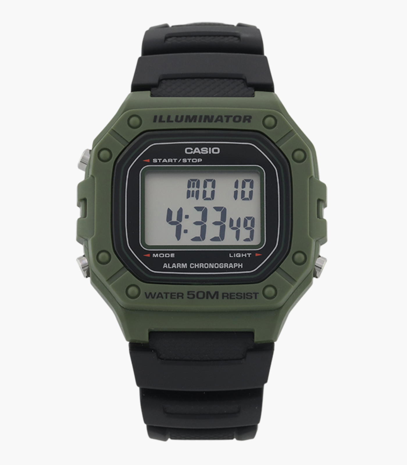 Montre Casio Homme - Bracelet Noir En Resine - Cadran Vert - Boitier En Resine - 12 Mois De Garantie - W-218H-3Avdf
