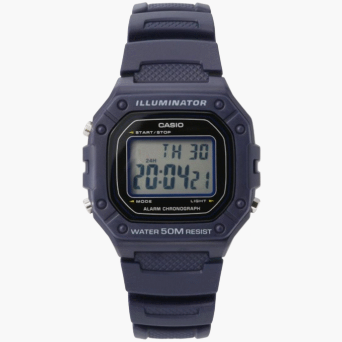 Montre Casio Unisexe - Bracelet Bleu En Resine - Boitier En Resine - Résistante À L'Eau - 12 Mois De Garantie - W-218H-2Avdf