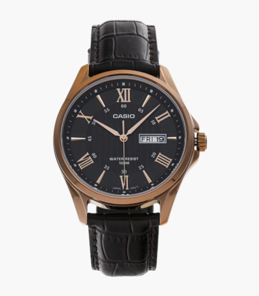 Montre Casio Homme - Bracelet Noir En Cuir Véritable - Résistante À L'Eau - 12 Mois De Garantie - Mtp-1384L-1Avdf