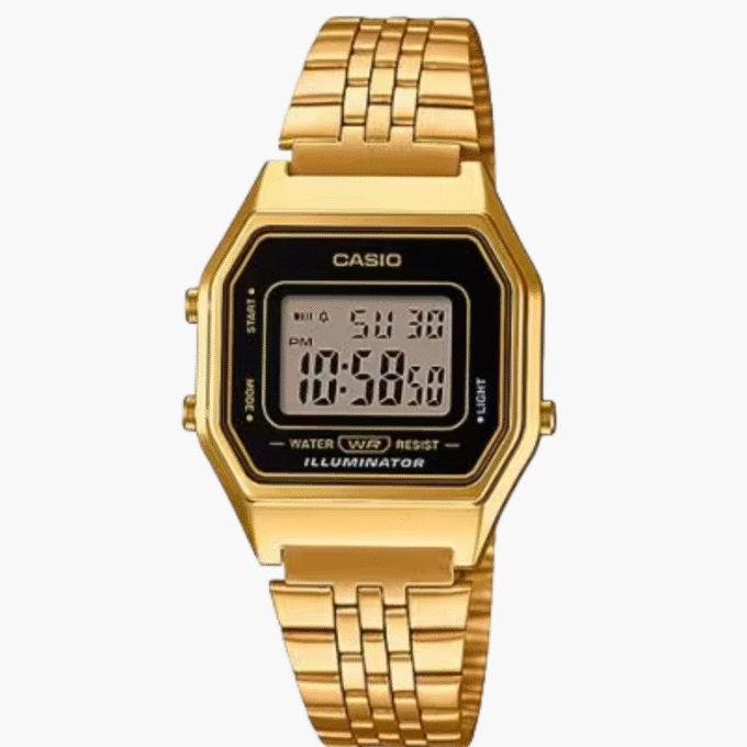 Montre Femme Casio Numérique - LA680WGA-1DF - Bracelet en acier inoxydable or - Résistance à l'eau