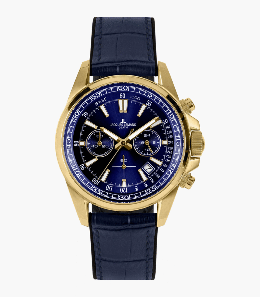 Montre Homme Jacques Lemans - 1-2117G - Bracelet en cuir bleu - Résistant à l'eau