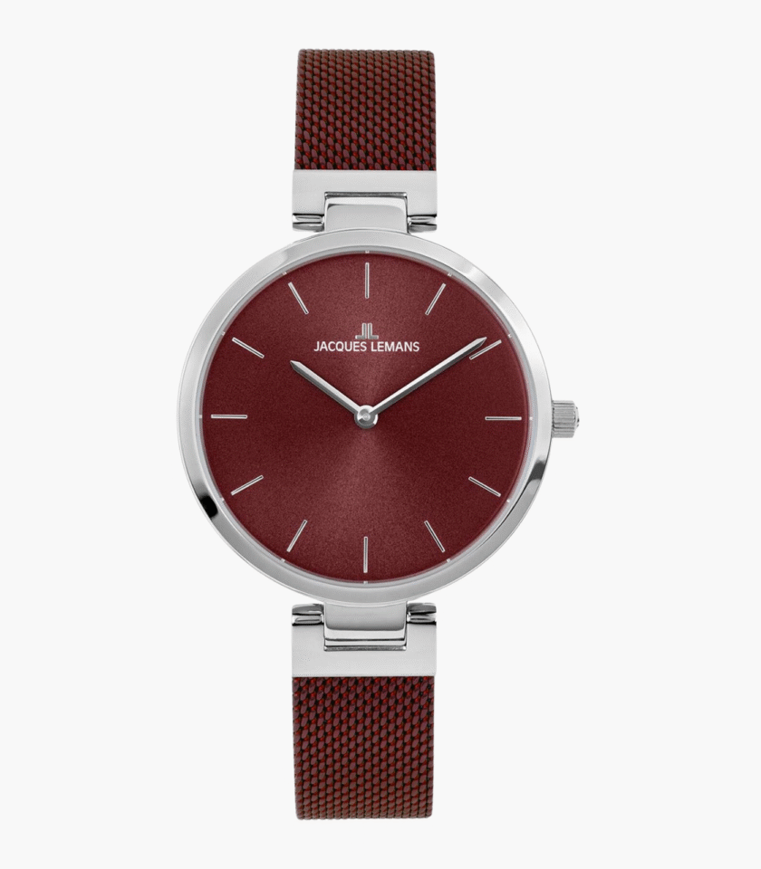 Montre Femme Jacques Lemans - 1-2110I - Bracelet en acier inoxydable rouge bordeaux - Résistant à l'eau