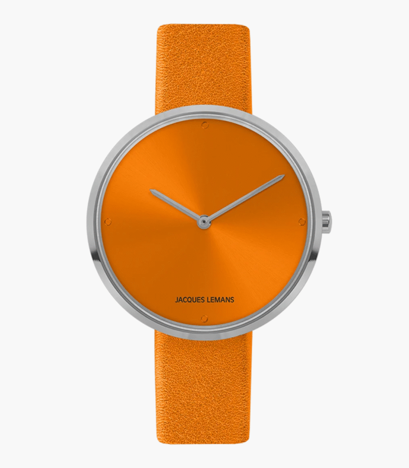 Montre Femme Jacques Lemans - 1-2056F - Bracelet en cuir véritable orange - Affichage analogique - Résistant à l'eau