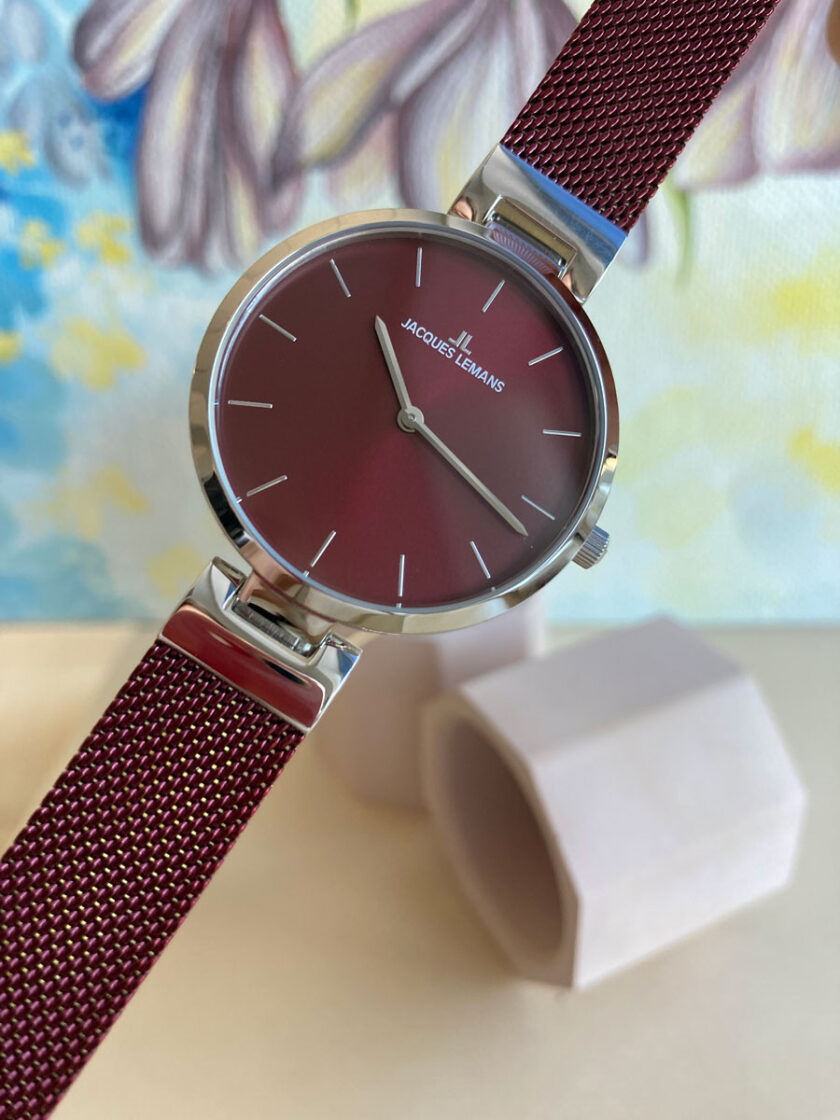 Montre Femme Jacques Lemans - 1-2110I - Bracelet en acier inoxydable rouge bordeaux - Résistant à l'eau – Image 2