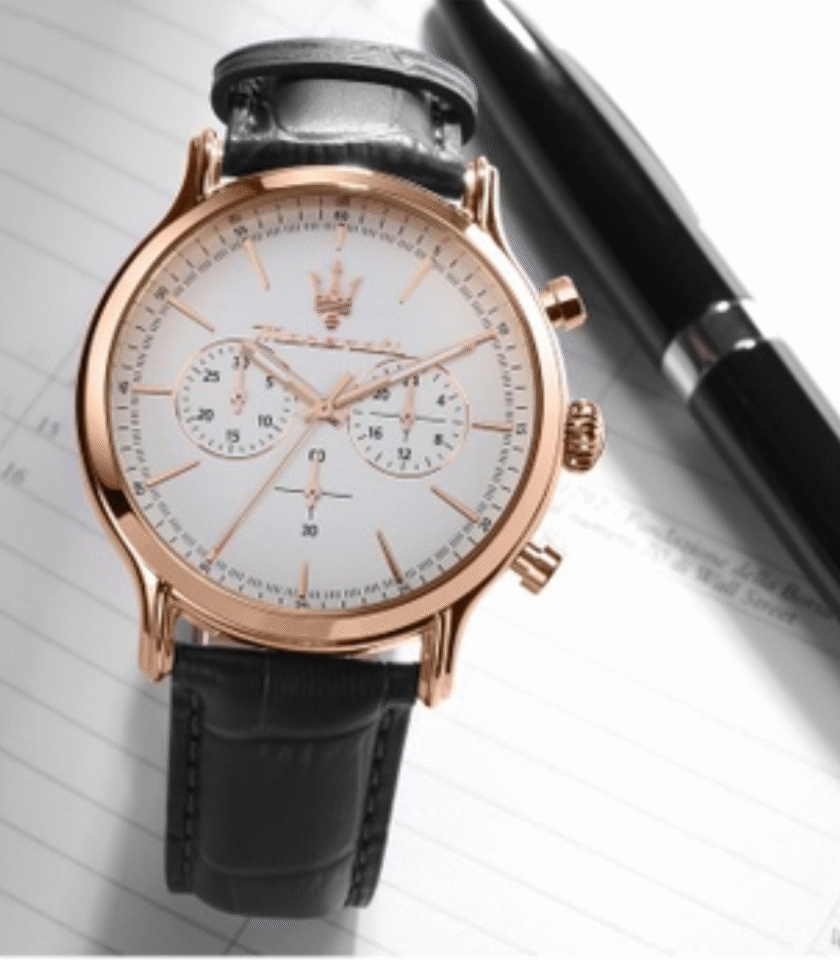 Montre Homme Maserati Epoca R8871618016 - Chronographe - Bracelet en cuir véritable noir - Résistant à l'eau