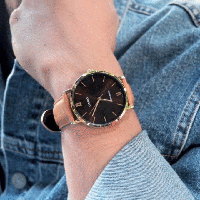 Montre Homme Casio - MTP-VT01GL-5BUDF - Bracelet en cuir kaki - Résistant à l'eau