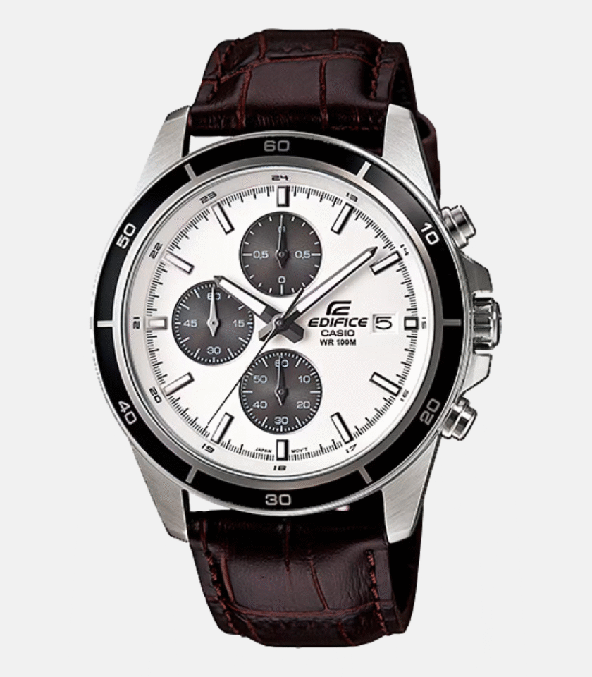 Montre Homme Casio Edifice - EFR-526L-7AVUDF - Bracelet en cuir véritable marron - Résistant à l'eau