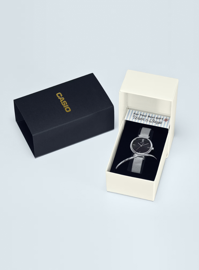 Montre Femme Casio + Bracelet - LTP-2023VM-1CDR - Bracelet en acier inoxydable gris - Affichage analogique - Résistant à l'eau