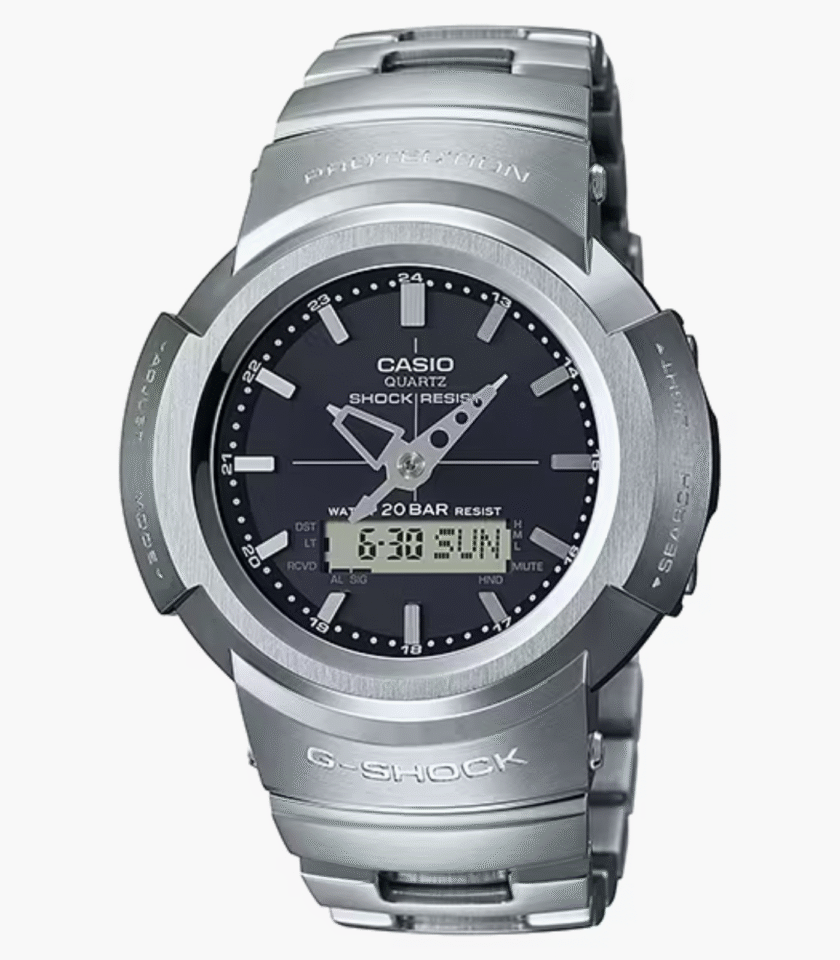 Montre Homme Casio G-SHOCK - AWM-500D-1A8DR - Bracelet en Acier Inoxydable - Alimentation énergie solaire - Affichage analogique Numérique -