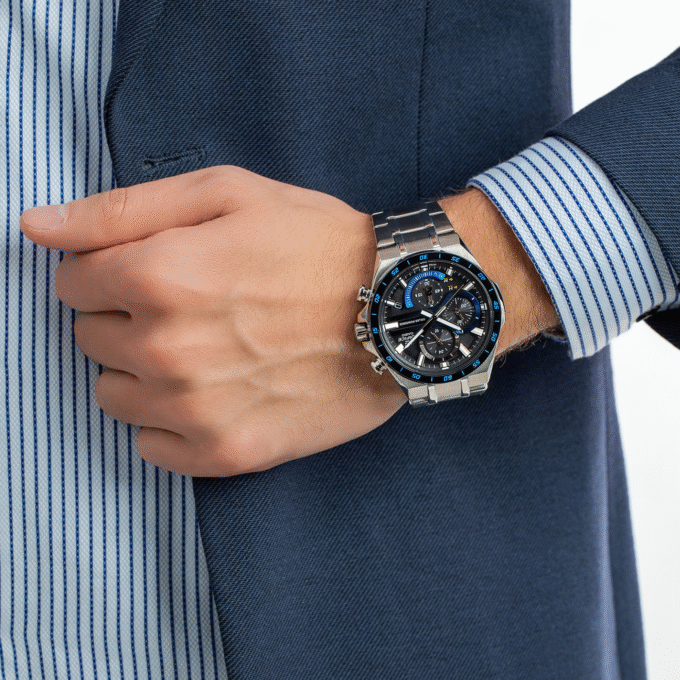 Montre Homme Casio Edifice - EQS-920DB-2AVUDF - Chronographe à Energie Solaire - Bracelet en Acier Inoxydable - Affichage analogique - Résistant à l'eau