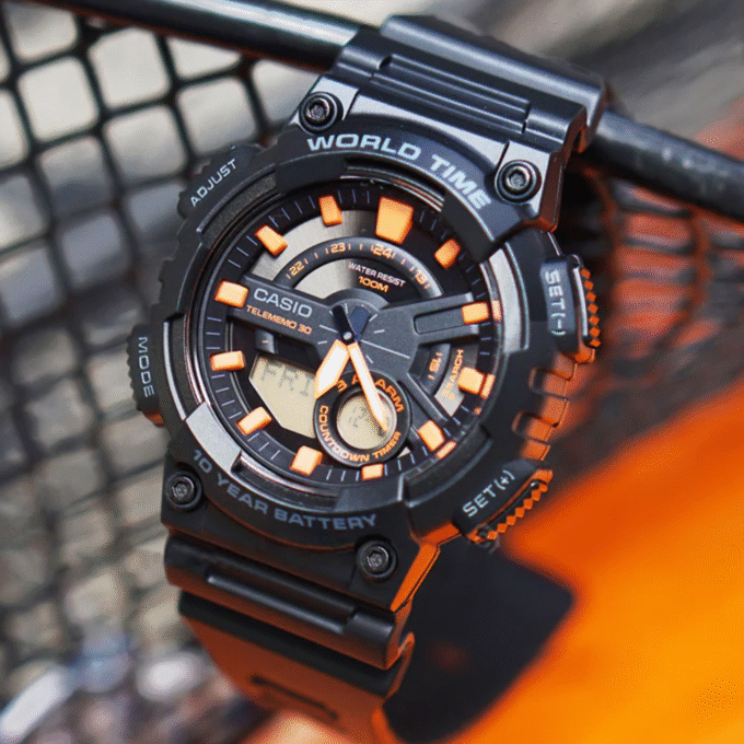 Montre Homme Casio - AEQ-110W-1A2VDF - Bracelet en Résine Noir - Affichage analogique - numérique - Résistant à l'eau