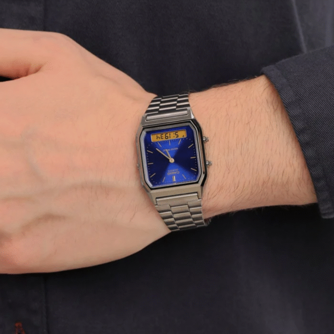 Montre Homme Casio - AQ-230GG-2ADF - Bracelet en Acier Inoxydable Noir - Analogique - Numérique - Résistant à l'eau