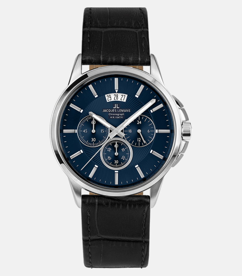 Montre Homme Jacques Lemans - 1-1542G - Bracelet en Cuir Noir - Affichage analogique - Résistant à l'eau