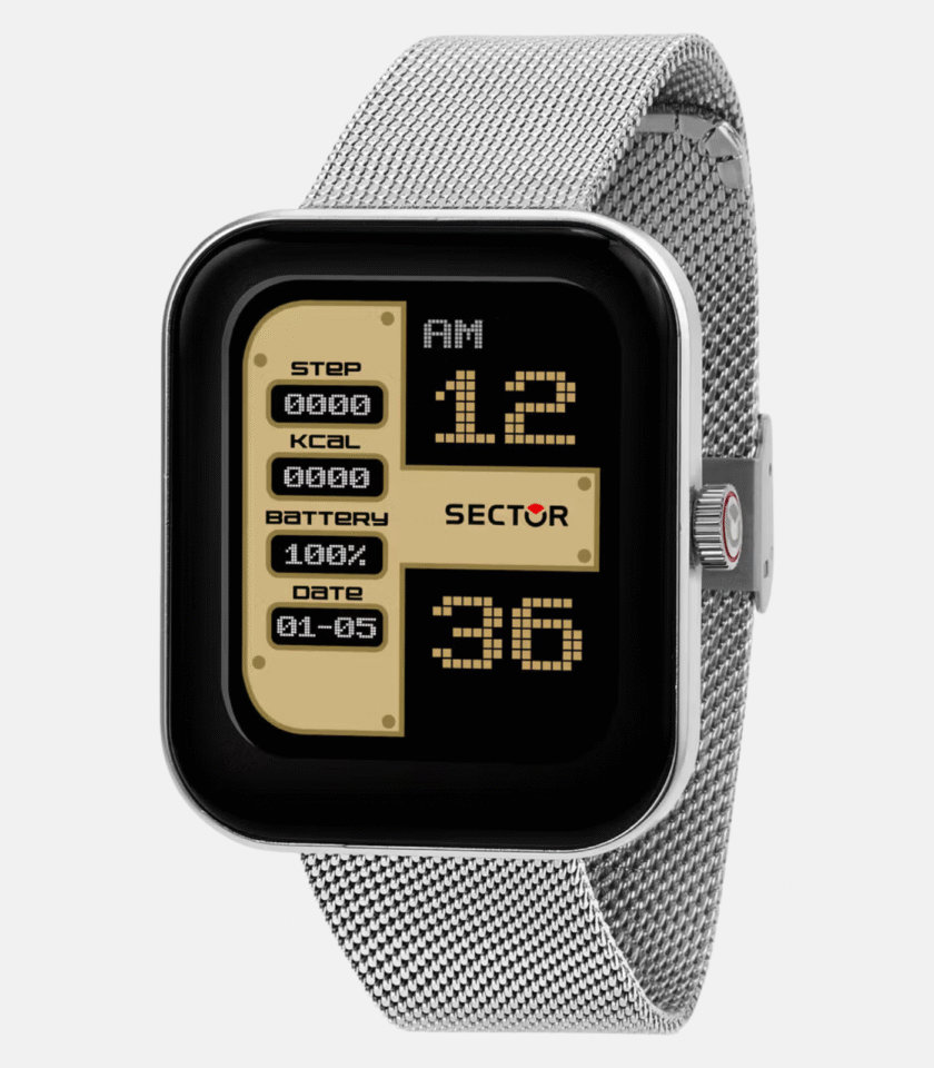 Montre connectée homme Sector S-03, étanche, bracelet acier inoxydable maille milanaise, éco-responsable, argenté, référence R3253294001