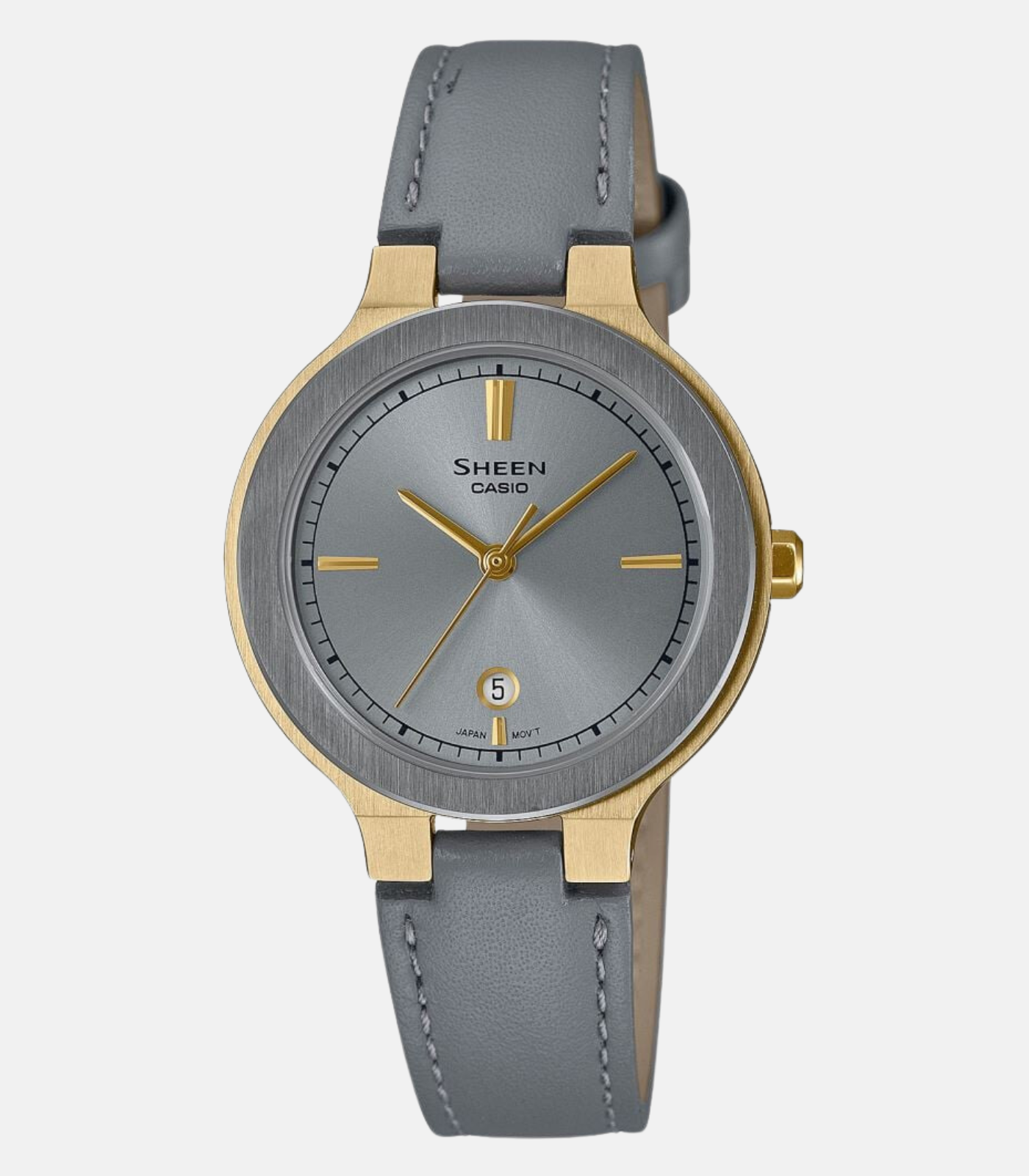 Montre Femme Casio SHEEN - SHE-4559GL-8AUDF - Bracelet en Cuir véritable Gris - Affichage analogique - Résistant à l'eau - Verre Saphir