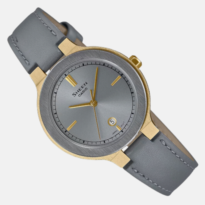Montre Femme Casio SHEEN - SHE-4559GL-8AUDF - Bracelet en Cuir véritable Gris - Affichage analogique - Résistant à l'eau - Verre Saphir