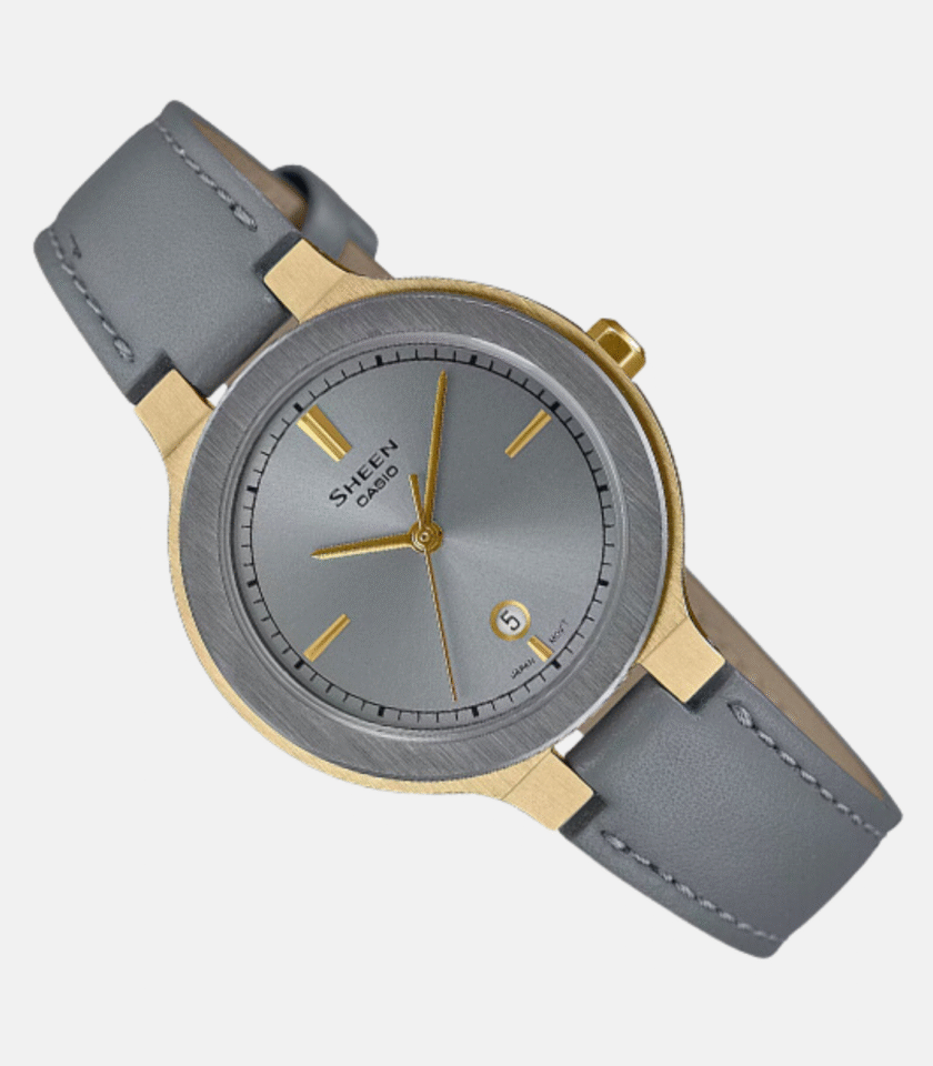 Montre Femme Casio SHEEN - SHE-4559GL-8AUDF - Bracelet en Cuir véritable Gris - Affichage analogique - Résistant à l'eau - Verre Saphir – Image 3