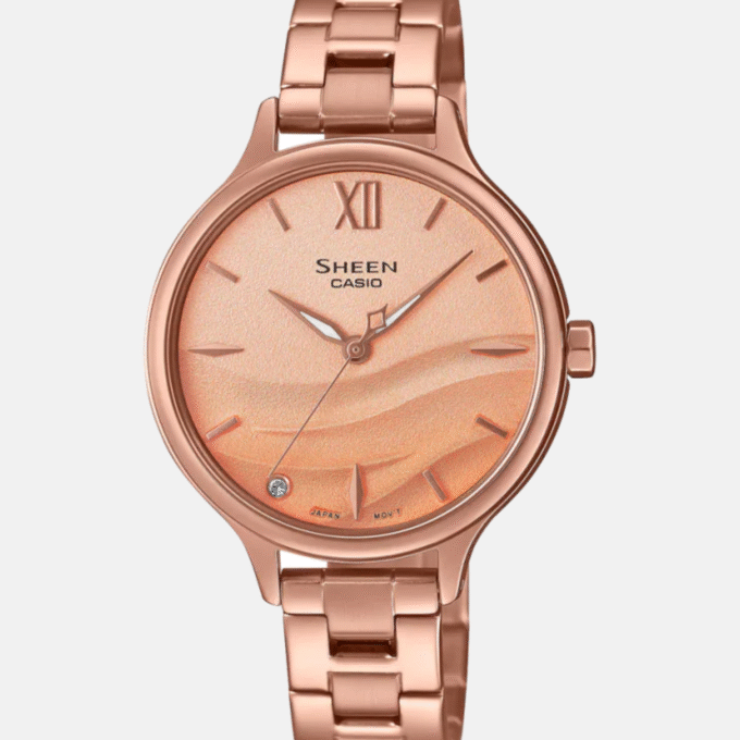 Montre Femme Casio SHEEN - SHE-4550PG-4AUDF - Bracelet en Acier Inoxydable Doré - Verre Sapphire - Affichage analogique - Résistant à l'eau - Verre Saphir