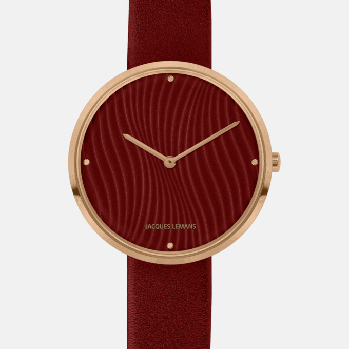 Montre Femme Collection Design Jacques Lemans 1-2093L - Bracelet en cuir rouge - Résistant à l'eau