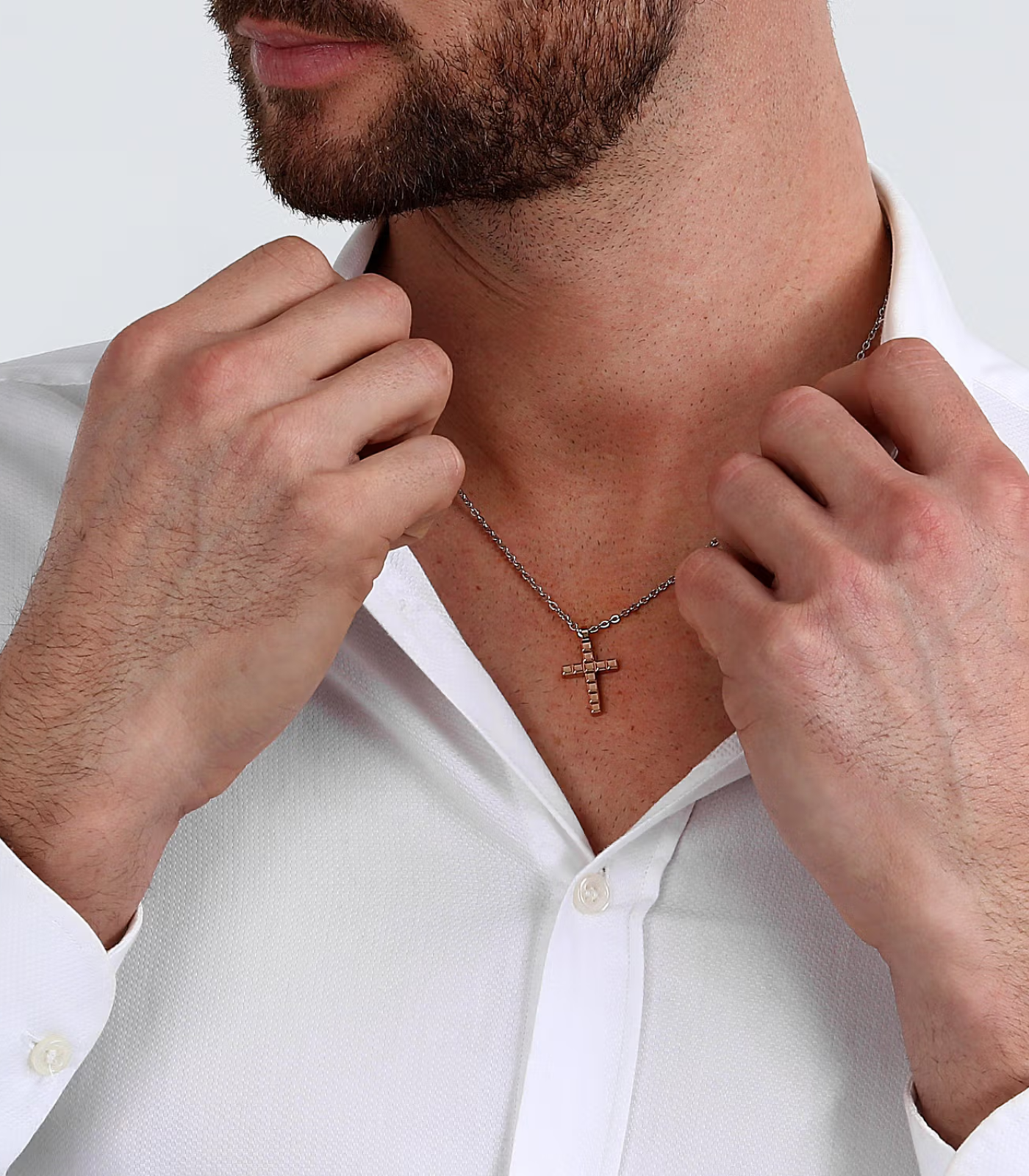 Collier homme Morellato Motown – Croix pendentif acier inoxydable – Argent et or rose – Certificat authenticité – Réf SALS76