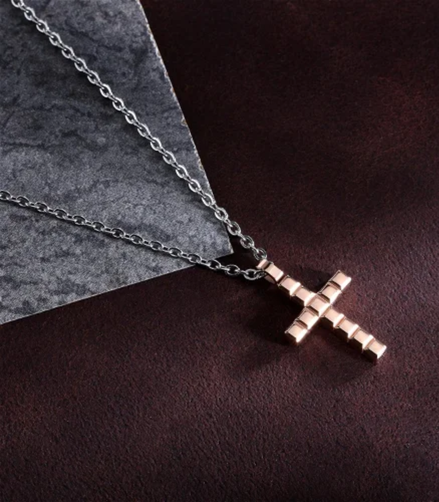 Collier homme Morellato Motown – Croix pendentif acier inoxydable – Argent et or rose – Certificat authenticité – Réf SALS76 – Image 4
