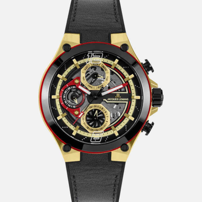 Montre Homme Jacques Lemans Manchester 1-2150C - Bracelet en Cuir Noir - Affichage analogique - Résistant à l'eau