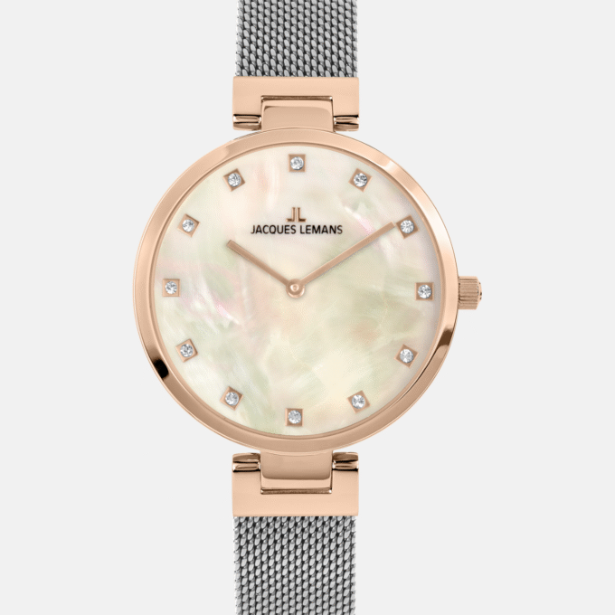 Montre Femme Jacques Lemans Milan 1-2001M - Bracelet en maille Milanaise - Cadran Rosé - Affichage analogique - Résistant à l'eau
