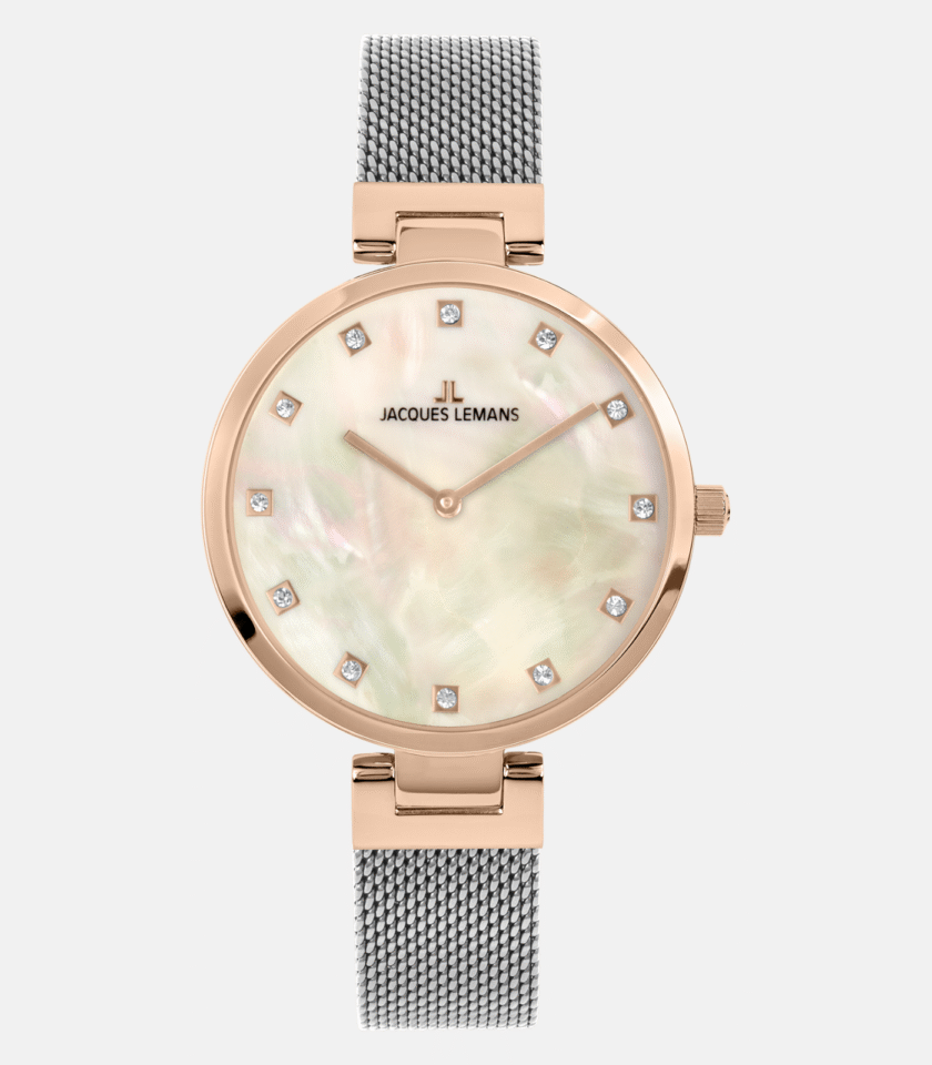 Montre Femme Jacques Lemans Milan 1-2001M - Bracelet en maille Milanaise - Cadran Rosé - Affichage analogique - Résistant à l'eau