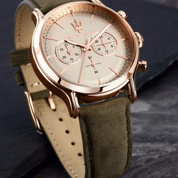 Montre Homme Maserati Epoca R8871633007 - Bracelet en Cuir Véritable - Affichage analogique - Résistant à l'eau