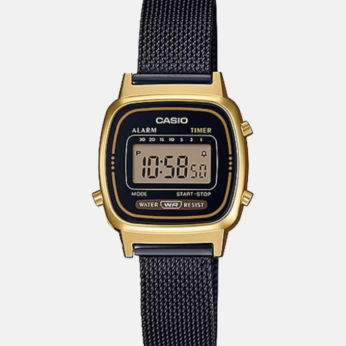 Montre Femme Casio - LA670WEMB-1DF - Bracelet en Acier Inoxydable Noir - Maille Milanaise - Affichage numérique - Résistant à l'eau