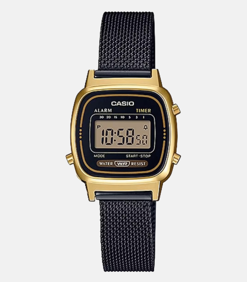 Montre Femme Casio - LA670WEMB-1DF - Bracelet en Acier Inoxydable Noir - Maille Milanaise - Affichage numérique - Résistant à l'eau