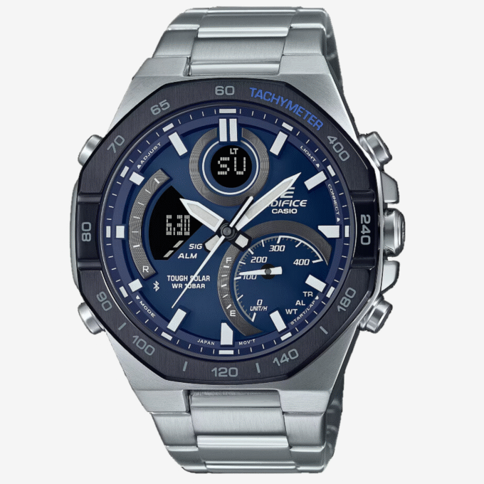 Montre Casio EDIFICE Homme - Solaire, Bluetooth, Chronographe, Étanche 10 Bars - Acier Inoxydable Bleu - ECB-950DB-2AEF