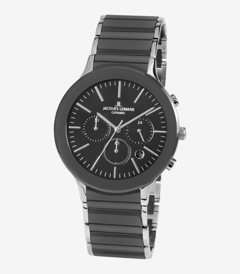 Montre Jacques Lemans 1-2117O - Montre Sportive Élégante pour Hommes avec Cadran Noir et Bracelet en Acier Inoxydable