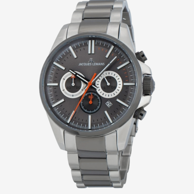 Montre Jacques Lemans 1-2119E - Montre Chronographe Sportive pour Hommes avec Cadran Gris et Bracelet en Acier Inoxydable