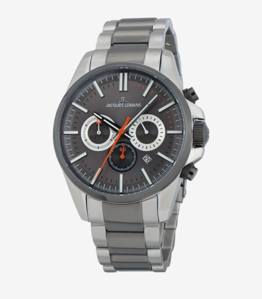 Montre Jacques Lemans 1-2119E - Montre Chronographe Sportive pour Hommes avec Cadran Gris et Bracelet en Acier Inoxydable