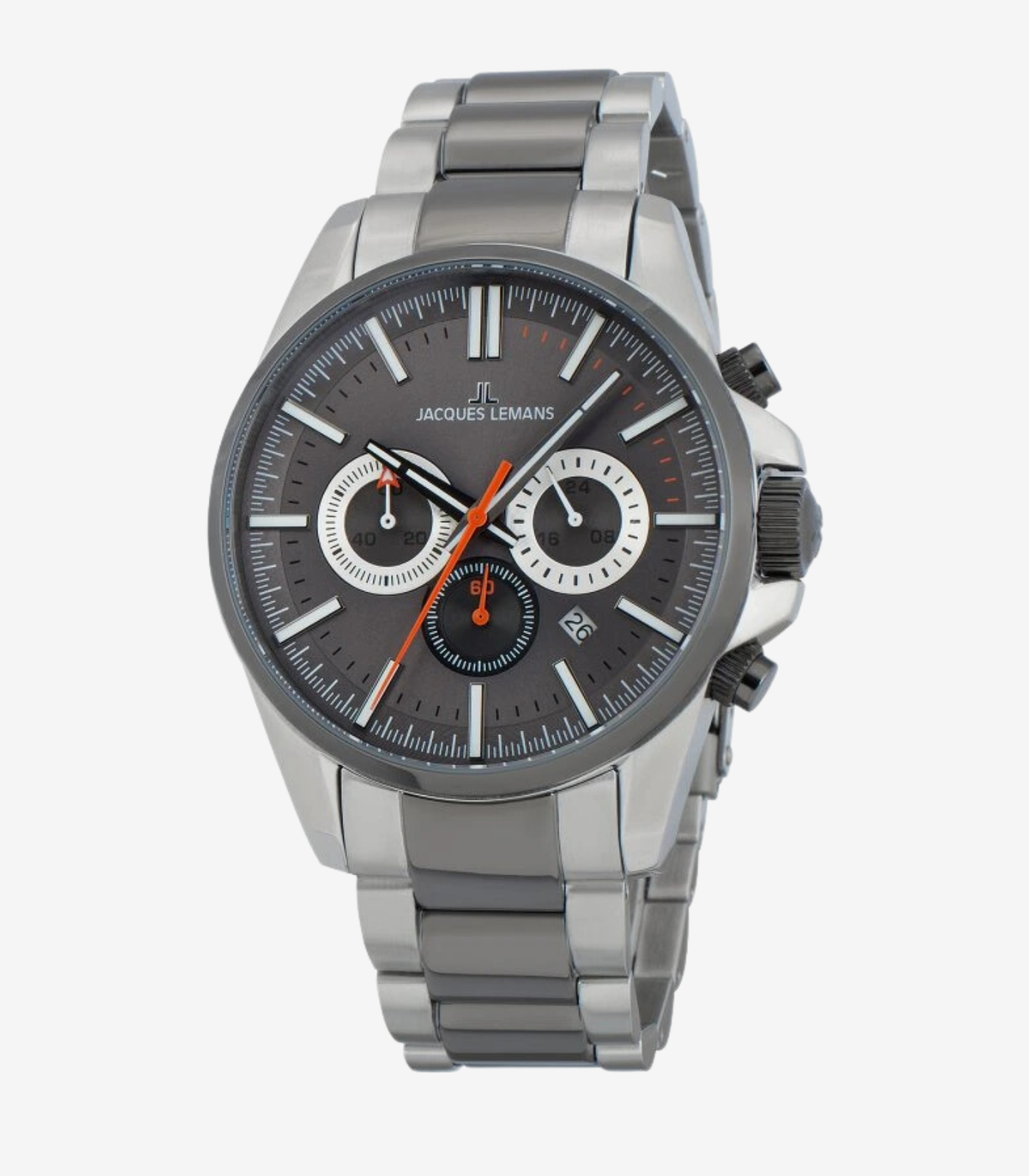 Montre Jacques Lemans 1-2119E - Montre Chronographe Sportive pour Hommes avec Cadran Gris et Bracelet en Acier Inoxydable