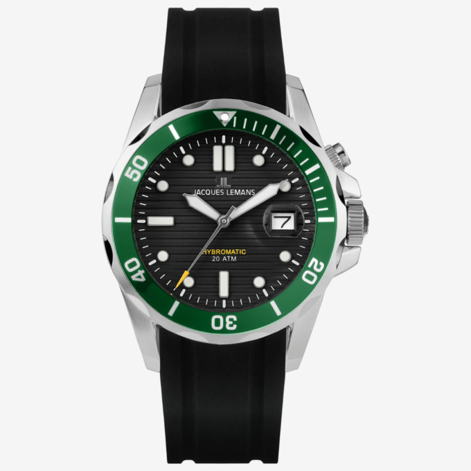 Montre Jacques Lemans 1-2170E - Montre Sportive Hybromatic pour Hommes avec Cadran Noir et Bracelet en Silicone