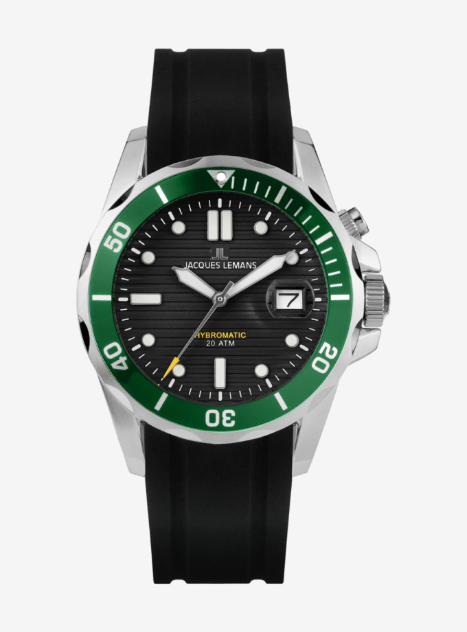 Montre Jacques Lemans 1-2170E - Montre Sportive Hybromatic pour Hommes avec Cadran Noir et Bracelet en Silicone